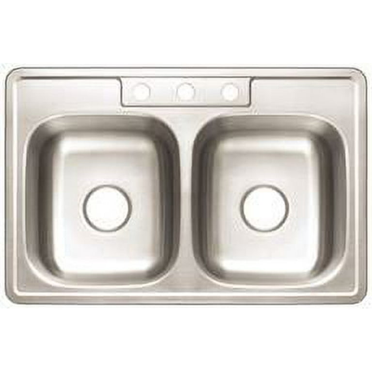 Premier 4-Hole Double Bowl Sink, 22-Gauge, Stainless Steel, 33 In. X 22 In. X 6 In. Premier 4-Hole Double Bowl Sink, 22-Gauge, Stainless Steel, 33 In. X 22 In. X 6 In.