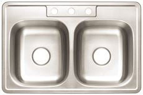 Premier 3-Hole Double Bowl Sink, 22-Gauge, Stainless Steel, 33 In. X 22 In. X 7 In.