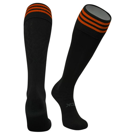 Premier 3-Stripe Soccer Turn Down Top Mesh Back Socks - Black Orange Large