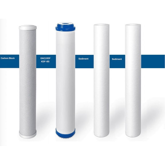 Premier 4 Big Blue Water Filter Cartridge Replacement Set 4.5"x 20" | 2 Sediment 1 KDF85/GAC 1 Carbon Block