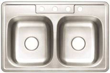Premier 4-Hole Double Bowl Sink, 20-Gauge, Stainless Steel, 33 In. X 22 In. X 8 In.
