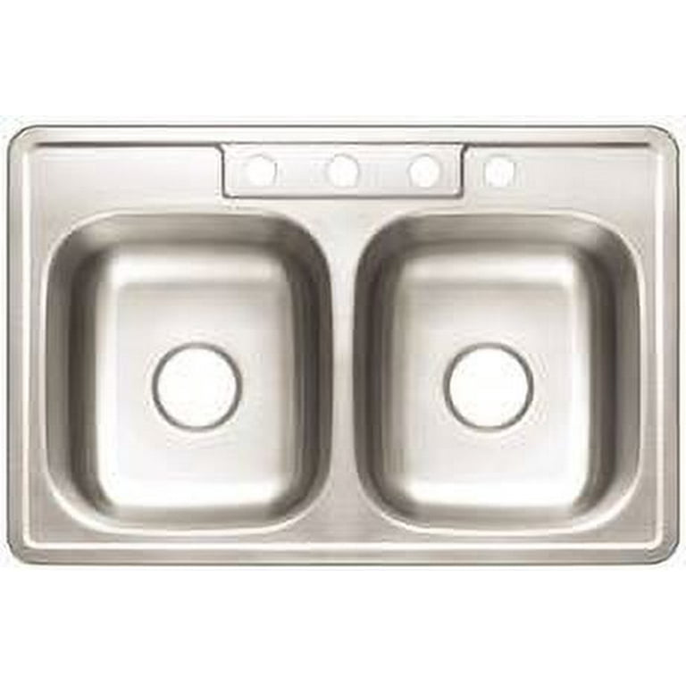 Premier 4-Hole Double Bowl Sink, 22-Gauge, Stainless Steel, 33 In. X 22 In. X 6 In. Premier 4-Hole Double Bowl Sink, 22-Gauge, Stainless Steel, 33 In. X 22 In. X 6 In.