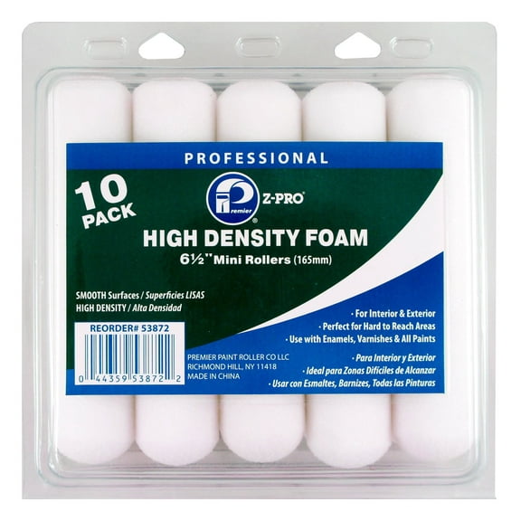 Premier 6-1/2" High Density Foam Mini Roller, 10 Pack, 53872
