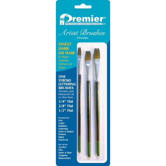 Premier Artist Brushes Dark Ox-Hair Lettering, 3 Piece Set, AR10106