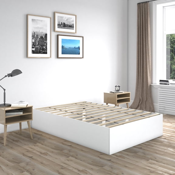 Premier Beckett Modern Platform Bed Frame Base, King, White