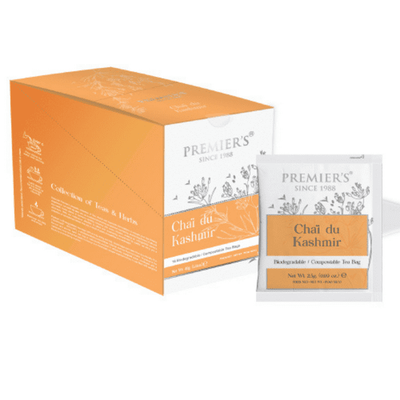 Premier Chai du Kashmir, Biodegradable/Compostable Pyramid Tea Bags, 16 Count, 1.41 oz