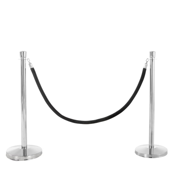 Premier Chrome Post and Black Velvet Rope Crowd Control Stanchions - 2 Pack