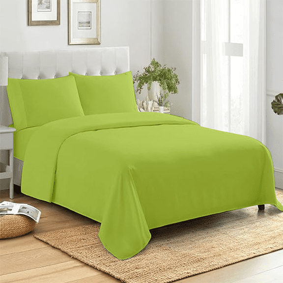 Premier Colorful King Size Bed Sheet Set, Microfiber 4 Piece Deep Pocket King Sheets - Lime Green