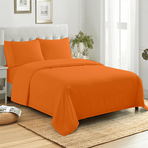 Premier Colorful King Size Bed Sheet Set, Microfiber 4 Piece Deep Pocket King Sheets - Orange