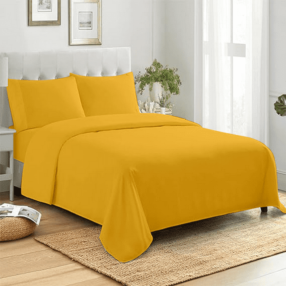 Premier Colorful Queen Sheet Set, Microfiber 16 Inch Deep Pocket 4 Piece Bed Sheet - Yellow