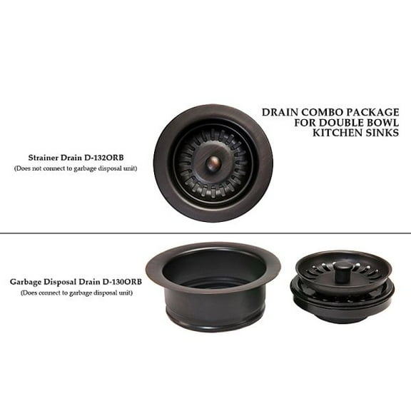 Premier Copper Products DC-1ORB Drain Package for Double Bowl Kitchen Sinks