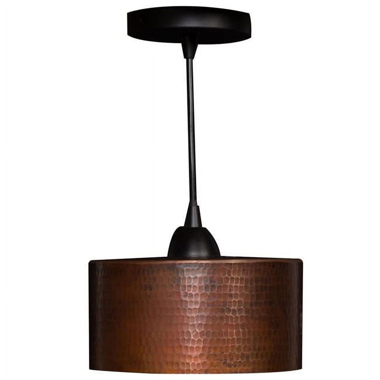 8-Inch Round Hammered Copper Pendant Light with Matte Black Cord