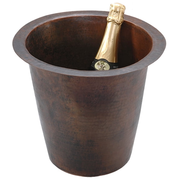 Premier Copper Products BR12WDB 12 in. Round Hammered Copper Champagne Bar-Prep Sink - Oil Rubbed Bronze