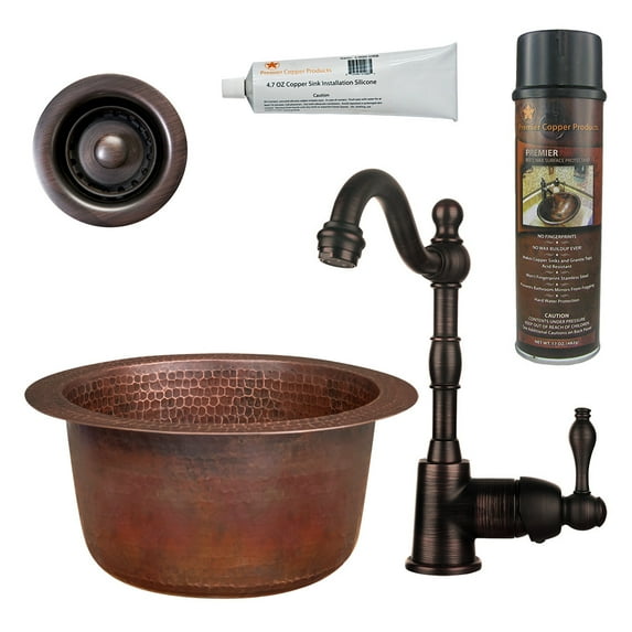 Premier Copper Products BSP4_BR10DB2-B Bar Sink, Faucet and Accessories Package