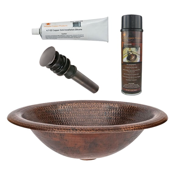 Premier Copper Products BSP5_LO18RDB-P Bathroom Sink and Drain Package