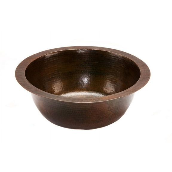 Premier Copper Products BR14DB2 14 in. Round Hammered Copper Bar Sink with 2 in. Drain Size - Oil Rubbed Bronze