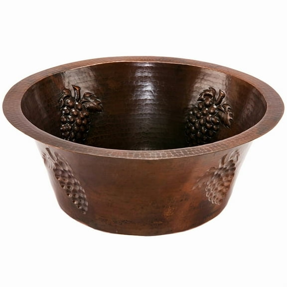 Premier Copper Products Br16gdb2 16" Round Copper Bar Sink W/  Grapes And 2" Drain Size -