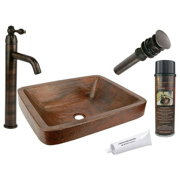 Premier Copper Products Bsp1_Vrec19skdb 19" Copper Vessel Bathroom Sink - Bronze
