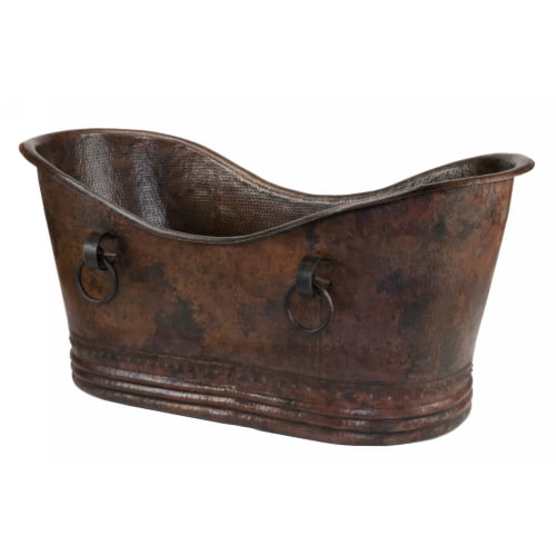 Premier Copper ProductsBTDR72DB 72" Hammered Copper Double Slipper Bathtub With Rings