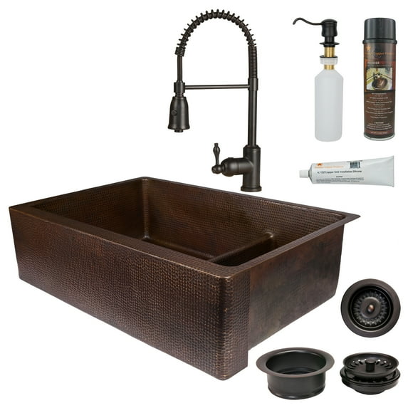Premier Copper Products - KSP4_KA70DB33229-SD5 Kitchen Sink, Faucet and Accessories Package