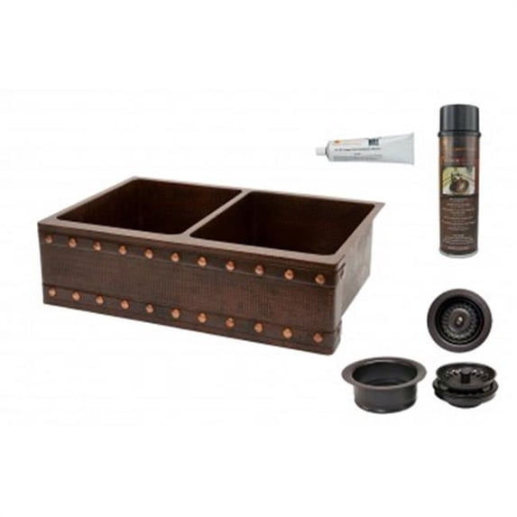 Premier Copper Products Ksp3_Ka50db33229bs 33" Double Basin Farmhouse 14-Gauge C - Copper