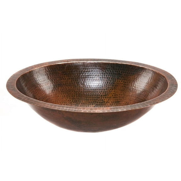 Premier Copper Products LO19FDB 19 in. Oval Under Counter Hammered Copper Bathroom Sink
