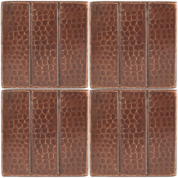 Premier Copper Products T4DBL-PKG4 4 x 4 in. Hammered Copper Linear Tile
