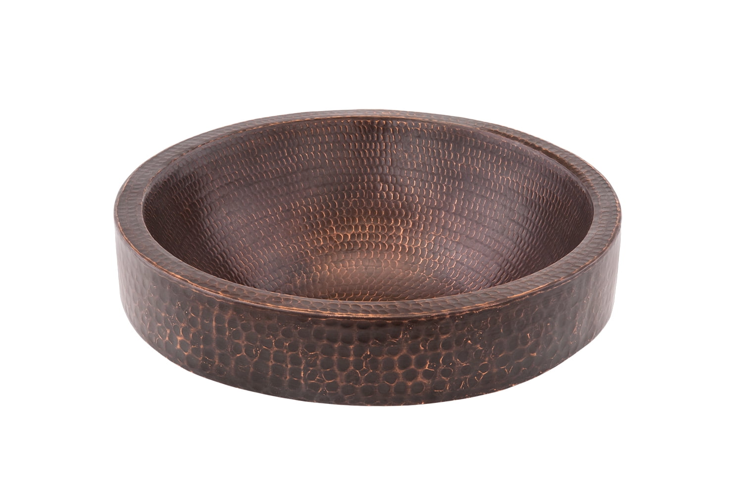 15'' Round Hammered Copper Vessel Sink with Skirted Rim