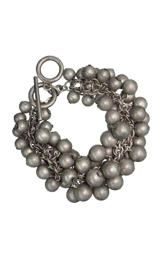 Distressed Silver Tone Fringe Adjustable Cluster Beaded Bracelet Womens Adult