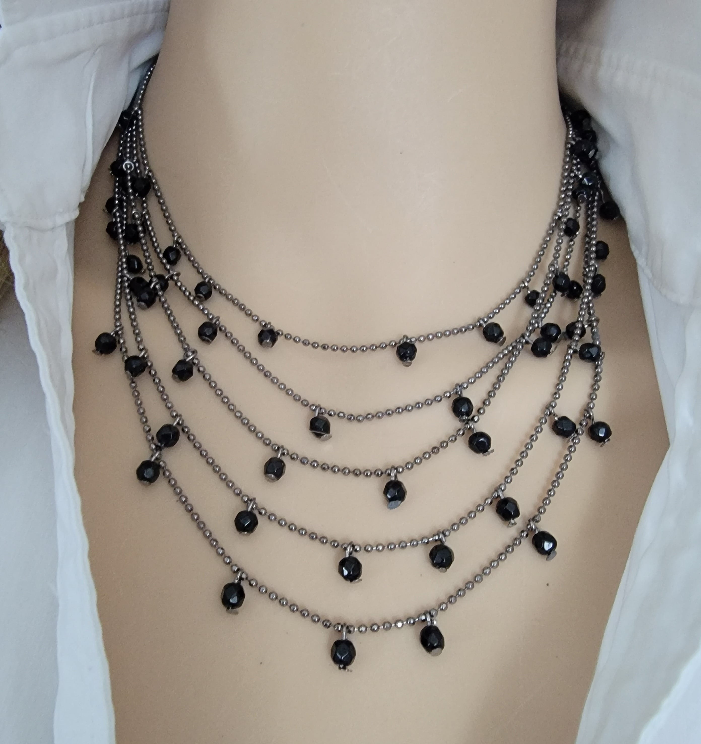 Premier Designs Layered Gunmetal Tone Ball Chain Black Premier Designs Layered Gunmetal Tone Ball Chain Black