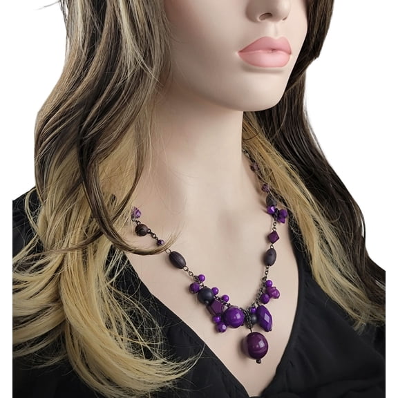 Premier Designs Purple Beaded Fringe Chain Necklace 28"