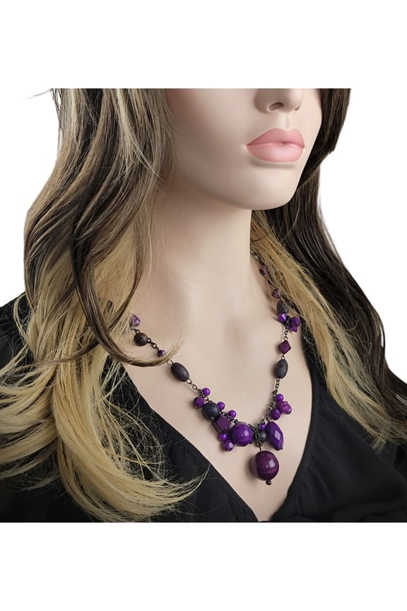 Purple Beaded Fringe Chain Necklace 28"