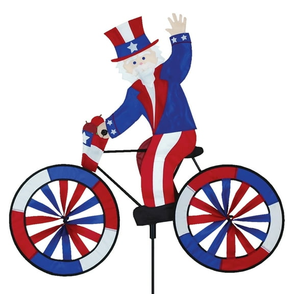 Bike Spinner Uncle Sam 30" Patriotic Americana Design, Weather-Resistant Outdoor Decor, Durable & Lightweight for Patios, Yards, and Gardens - Eye-Catching Wind Spinner with Rotating Wheels