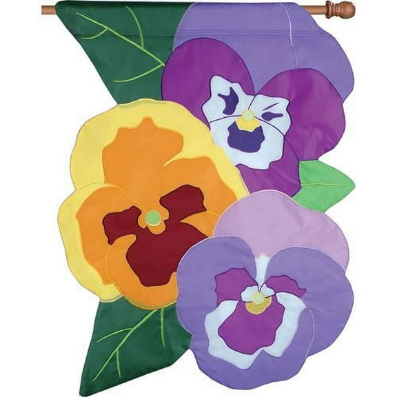 Premier Double Appliqued House Flag - Spring Pansies