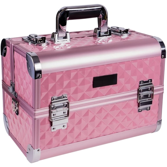 Premier Fantasy Professional Makeup Train Case Cosmetic Box Portable Makeup Case Organizer Jewelry storage with Locks, 3 Trays,Makeup Brush Holder and Cosmetics Mirror - Amethyst