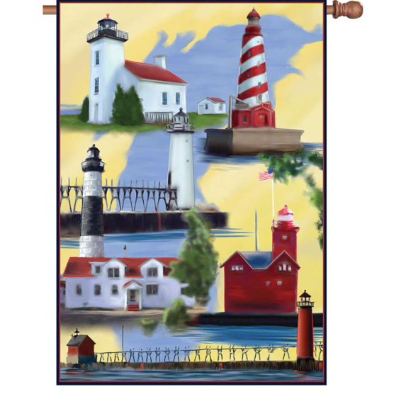 Premier House Size Flag - Michigan Lighthouses