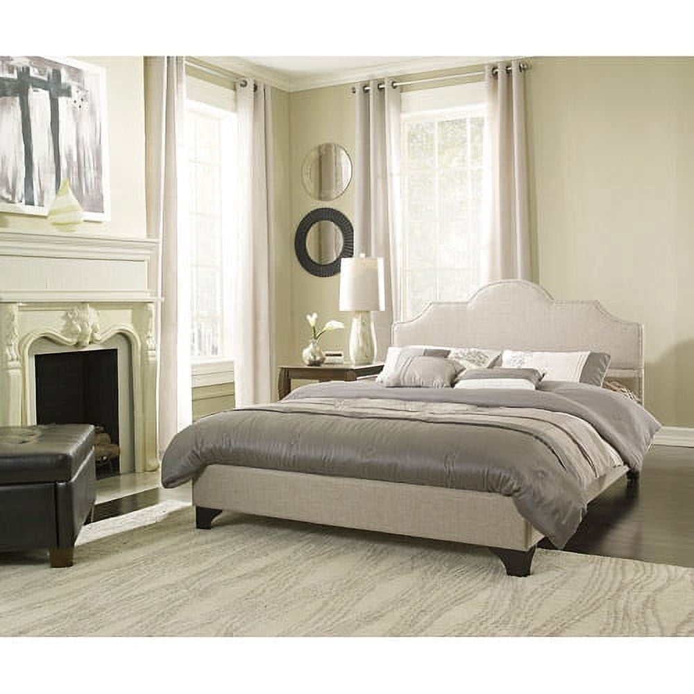 Premier Jordan Full Upholstered Platform Bed Frame, Taupe with Bonus Base Wooden Slat System