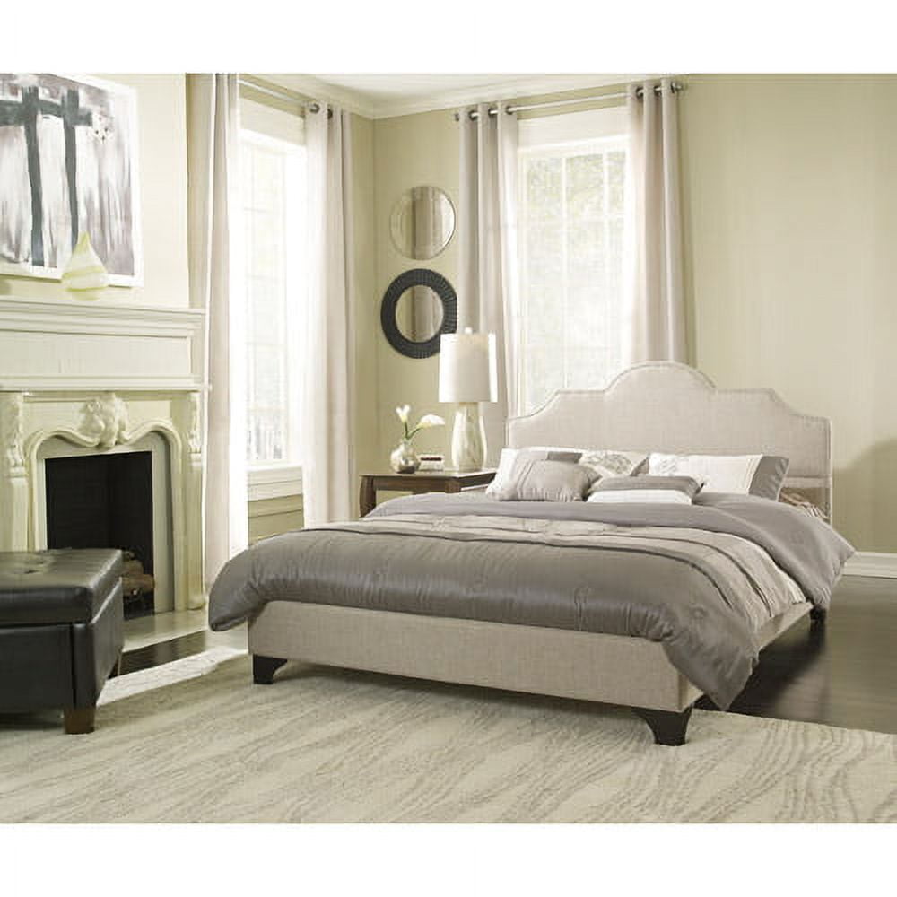 Premier Jordan Twin Upholstered Platform Bed Frame, Taupe with Bonus Base Wooden Slat System