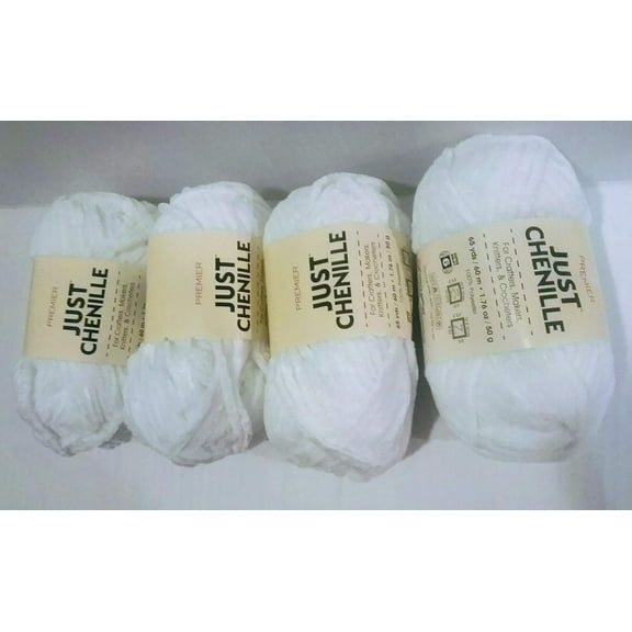 Premier Just Chenille Yarn: Mint, Light Blue, Lavender or White (4 Skeins Each)