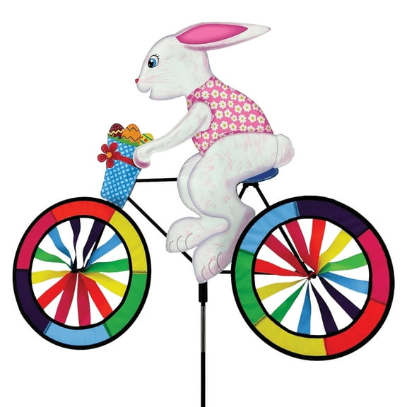 Bike Spinner Easter Bunny 30" Festive Spring Design, Weather-Resistant Outdoor Decor, Durable & Lightweight for Patios, Yards, and Gardens - Eye-Catching Wind Spinner with Rotating Wheels