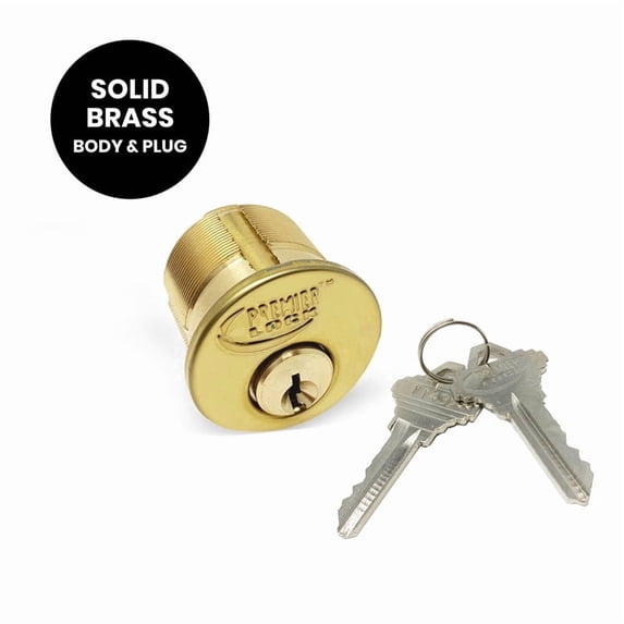 Premier Lock Brass 1-1/4" Mortise Cylinder 2 SC1 Keys 1pc