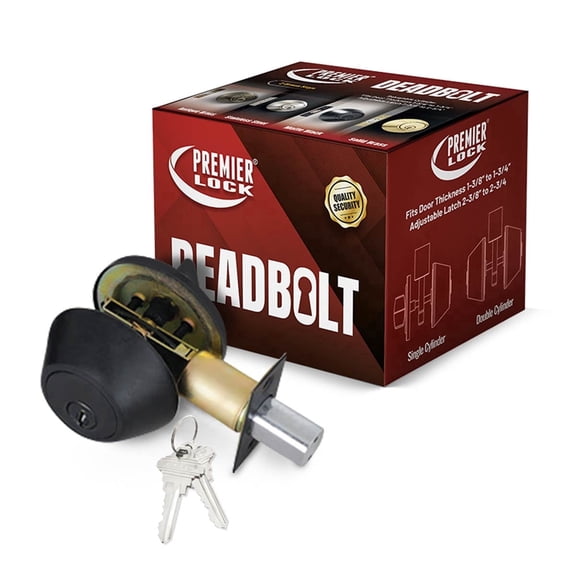 Premier Lock Deadbolt, Adjustable Latch, Matte Black, Keyed Alike, 2 SC1