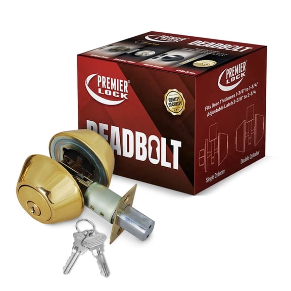 Premier Lock Brass Deadbolt Lock with two keys (Keyed Alike)