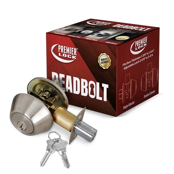 Premier Lock Deadbolt Lock, Stainless, Keyed Alike, 2 SC1 Keys