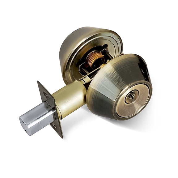 Premier Lock Double Cylinder Deadbolt, Antique Brass, 2 KW1 Keys-Carded