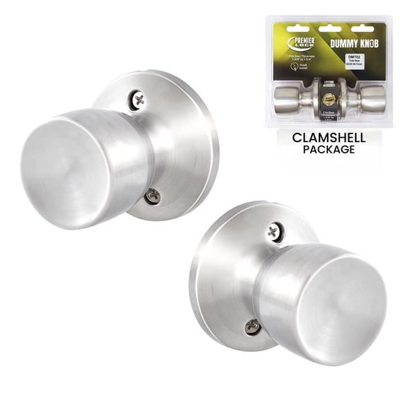 Premier Lock Dummy Tulip Style Door Knobs, Stainless Steel Finish, 2-Pack