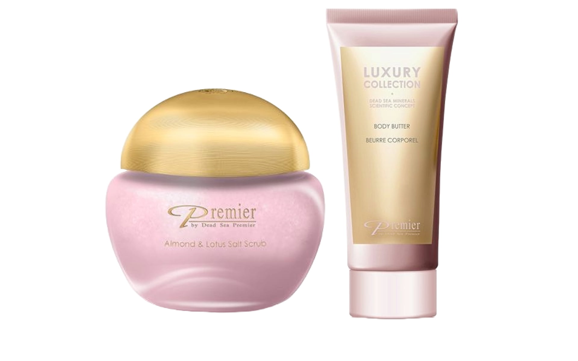 Premier Luxury Skin Care - Smooth & Glow Body Care Kit - Almond & Lotus Salt Scrub & Witch Hazel Body Butter