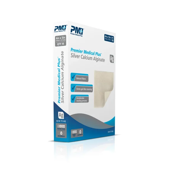 Premier Medical Silver Calcium Alginate Dressing 4" x 5" (Box of 10)