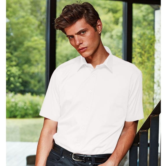 Premier Mens Short Sleeve Formal Poplin Plain Work Shirt