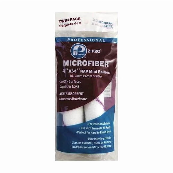 4" Paint Roller Cover, 1/4" Nap, Microfiber, 2 PK 44252